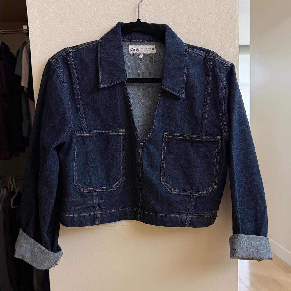 Zara Dark Indigo Cropped Denim Top